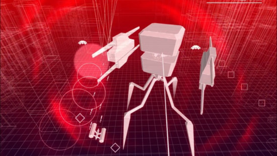 Best mobile games: Space Invaders Infinity Gene Evo. Image shows a battle between a ship and a four legged mech thing.