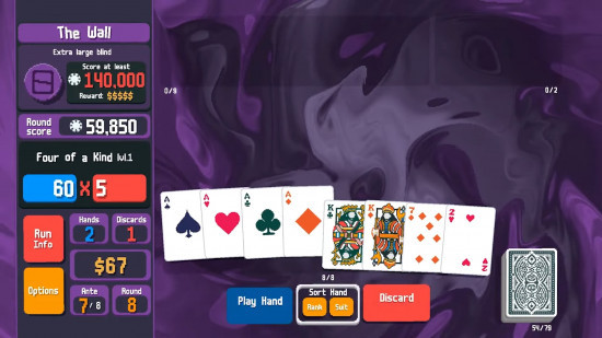 Best offline games: Balatro. Image shows a game in progress with cards on a table.
