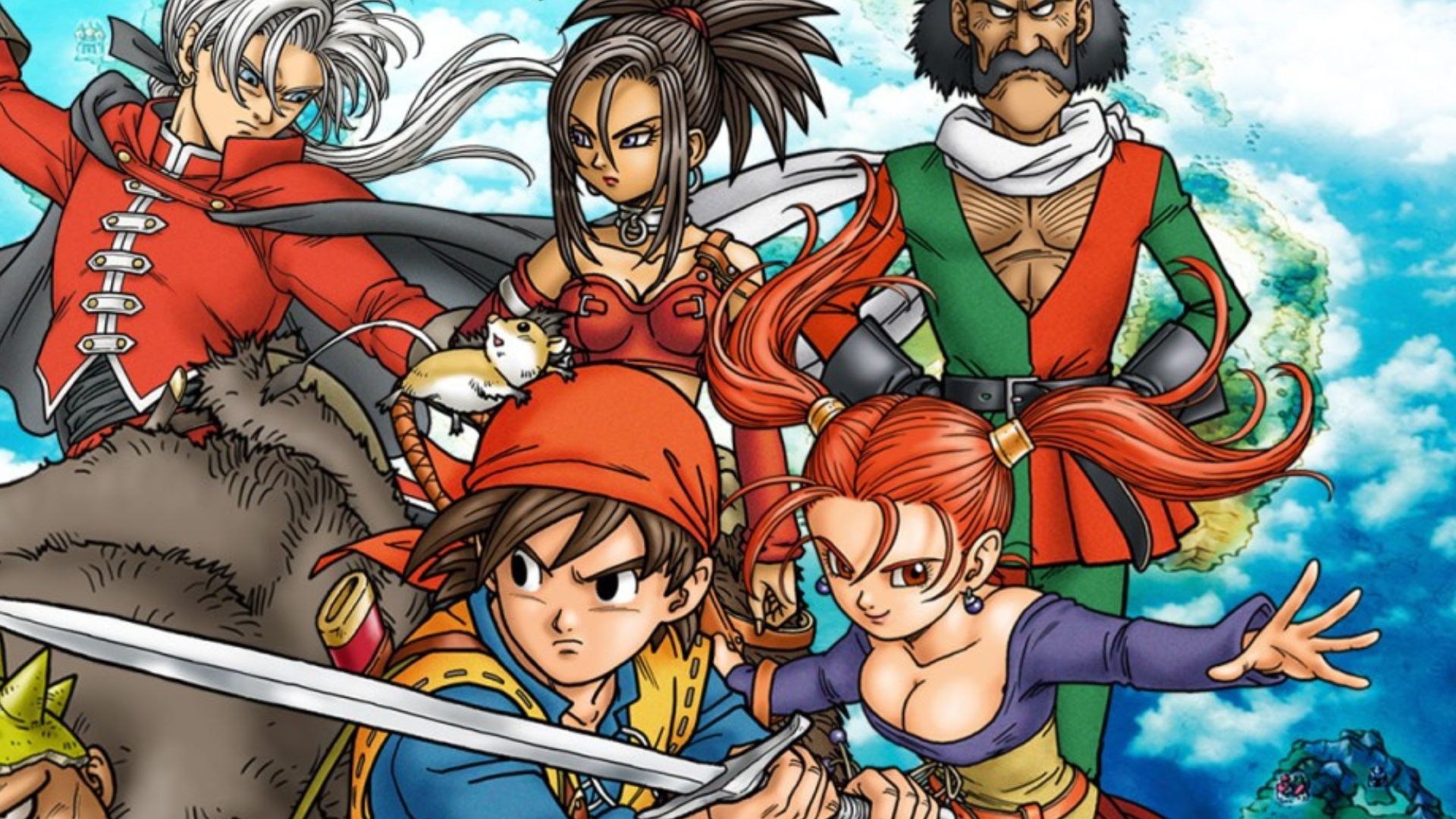 Best offline games: Dragon Quest. Image shows a whole bunch of adventurers in official artwork from the game.