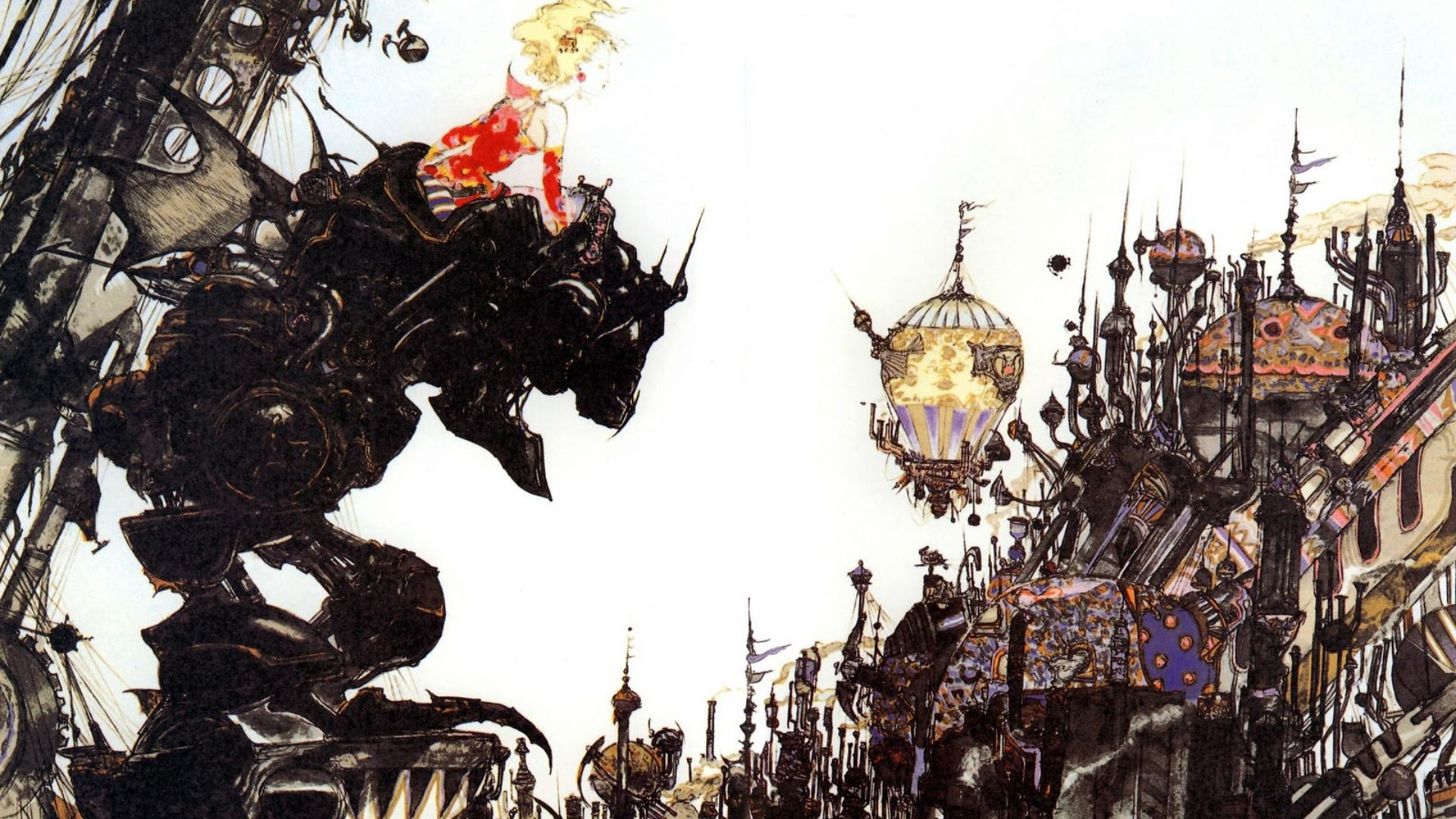 Best offline games: Final Fantasy. Image shows an image of an evil creature approaching a settlement.