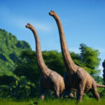 Jurassic World Evolution 2 lush park with dinosaurs
