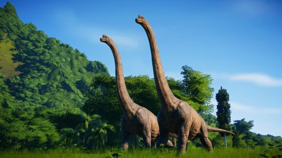 Jurassic World Evolution 2 lush park with dinosaurs