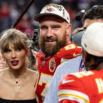 Taylor Swift cheering at a Kansas City Chiefs game