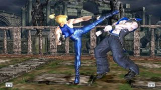 Sarah Bryant kicking Goh Hinogami in the face in the PS2 game Virtua Fighter 4 Evolution