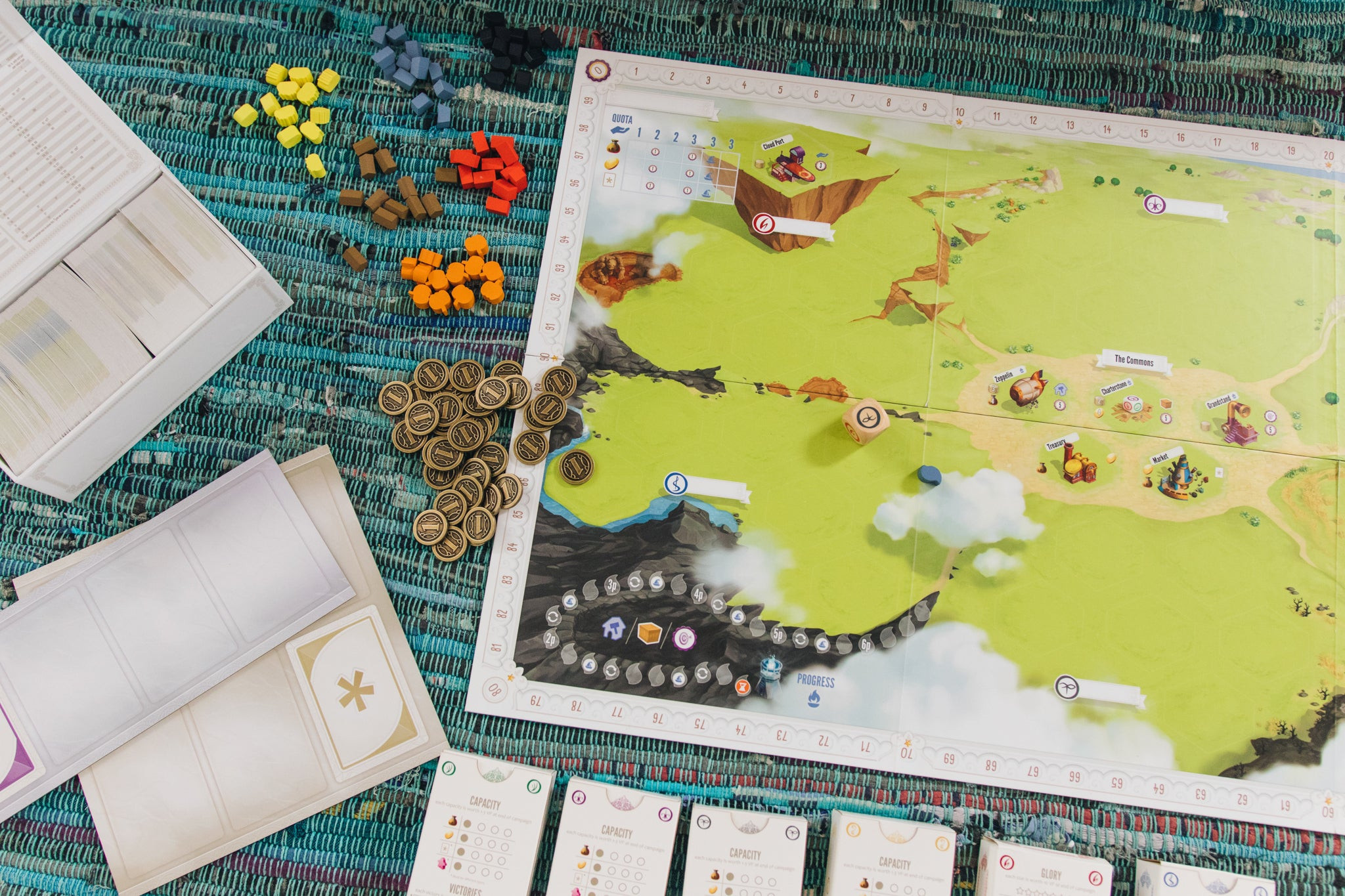 The Chartstone game displayed with all of its pieces