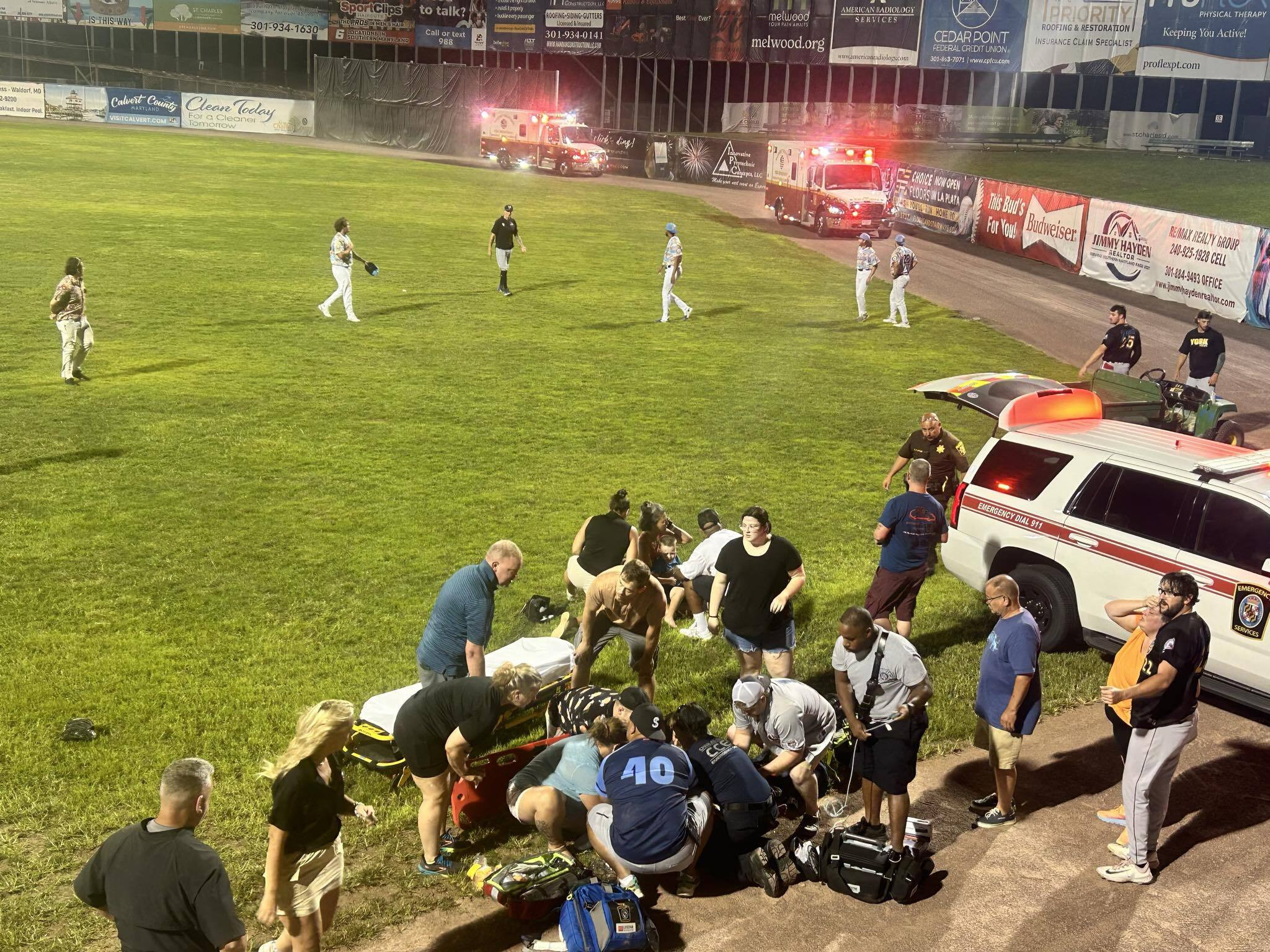 Injured child being airlifted to the hospital after the Maryland baseball game bounce house incident