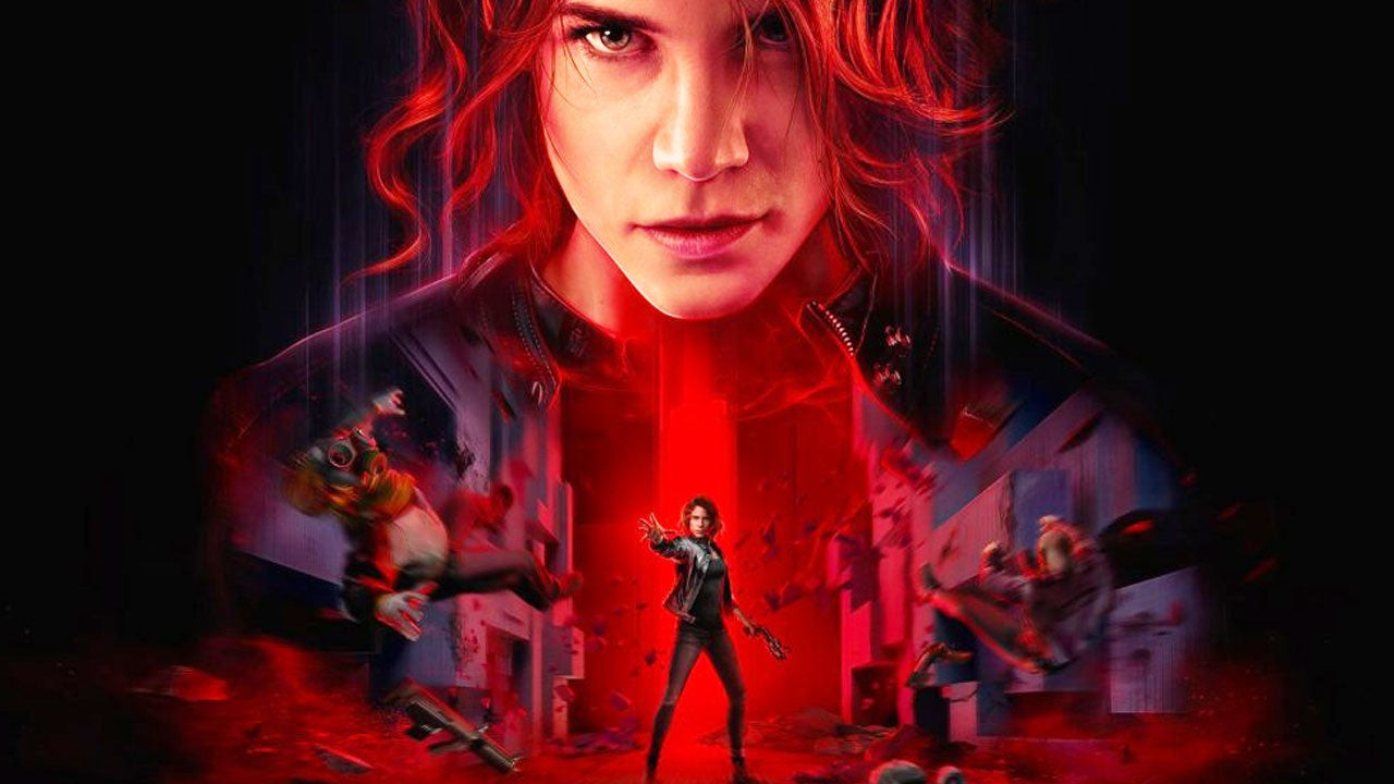 A woman holds her hand out and forces people back in Control, showcasing its supernatural powers and unique gameplay
