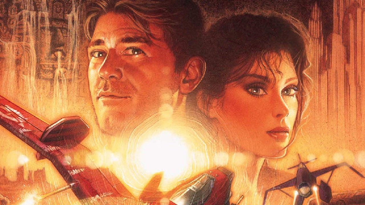 A man and woman in aviation gear in Crimson Skies