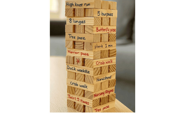 Drunk Jenga with custom challenges written on the blocks