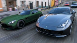 Forza Horizon 5 racing through a vibrant landscape