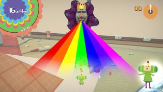 The King projecting a rainbow out of his mouth in the PS2 game Katamari Damacy