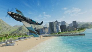 Microsoft Flight Simulator screenshot of a plane on a beach.