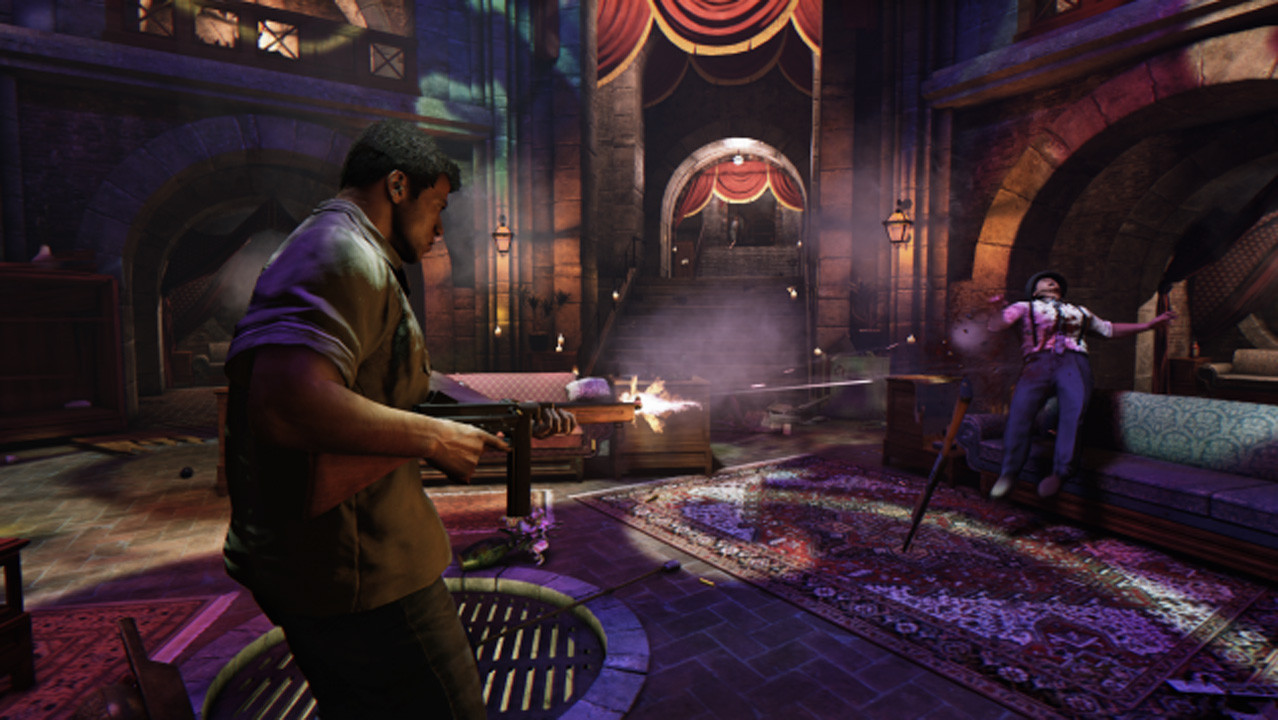 Joe Barbaro shooting a gun in a nightclub during the game Mafia 3