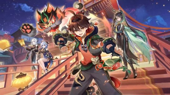 Genshin Impact update 4.4 key art showing Gaming, Ganyun, and Xianyun in Liyue