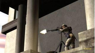 A sniper shooting a gun in the PS2 game SOCOM 2: US Navy Seals