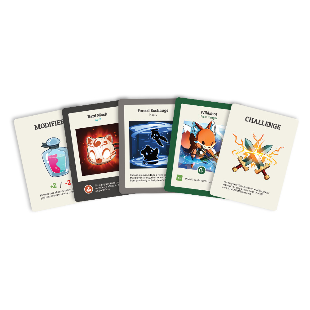 Here to Slay hand cards showing unique character art and abilities