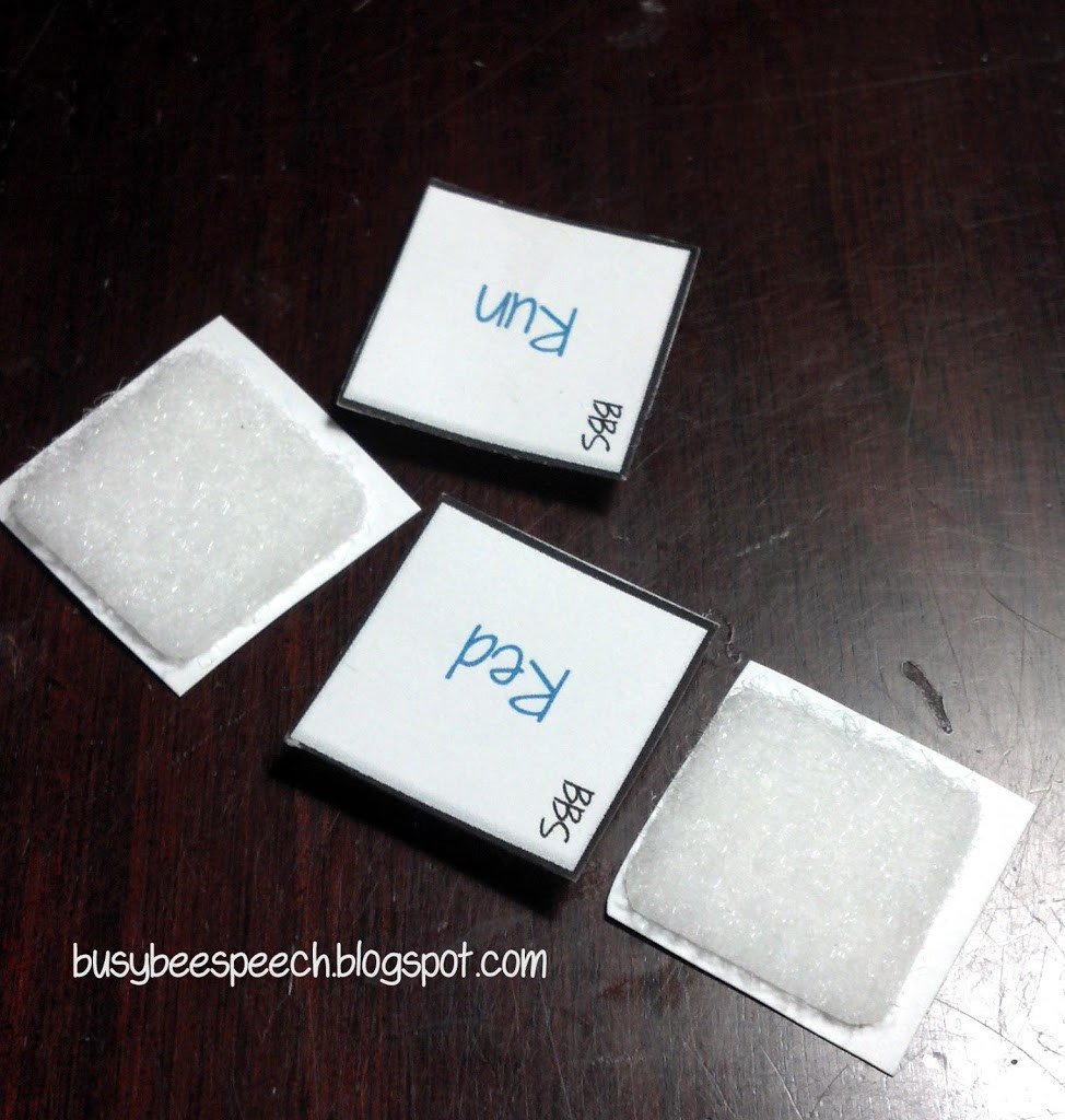 Articulation cards attached to ice blocks using velcro dots