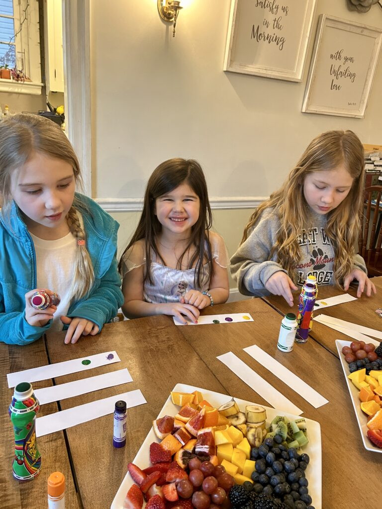 Colorful skewers of fruits and vegetables created during the Order Up Game