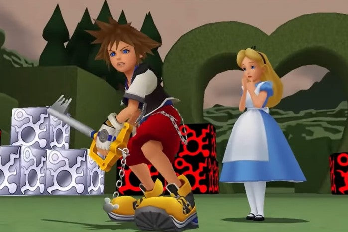Kingdom Hearts Re:coded Sora facing multiple heartless