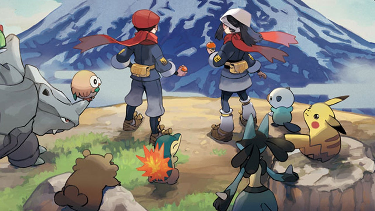 Screenshot from Pokemon Legends Arceus showing the trainer and Pokemon in the open world