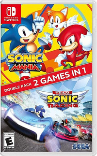 Sonic Mania + Team Sonic Racing Double Pack featuring classic Sonic gameplay with 2D sprites and sidescrolling levels.