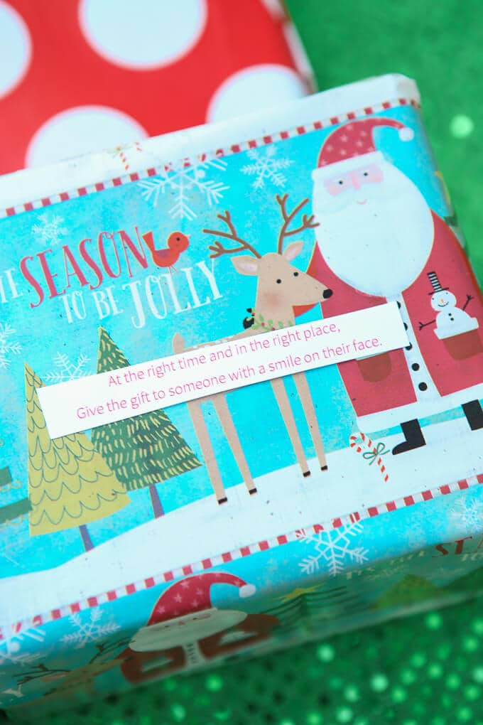 Love this fun twist on traditional gift exchange games! Wrap up gifts with multiple layers of wrapping and a passing phrase in between with something like, 