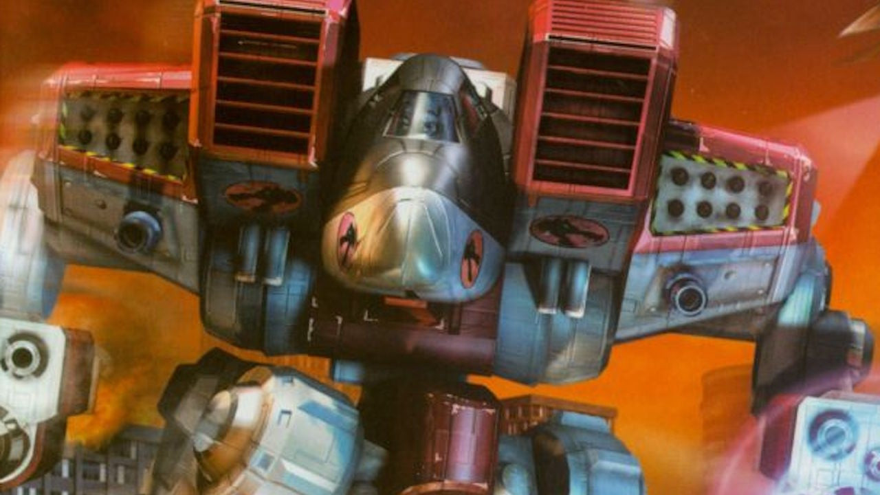 A large mech in a battle scenario with explosive effects