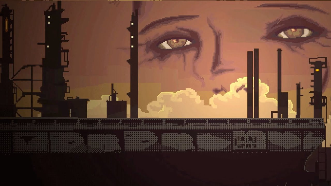 An industrial cityscape with an ethereal Gatsby-like face in Norco, portraying a surreal and dystopian atmosphere.
