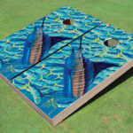 Custom Cornhole Board with a Guy Harvey Marlin design; Durable, classic look, customizable