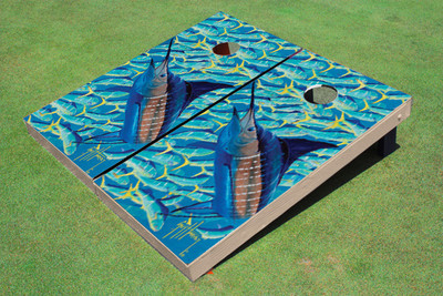 Custom Cornhole Board with a Guy Harvey Marlin design; Durable, classic look, customizable