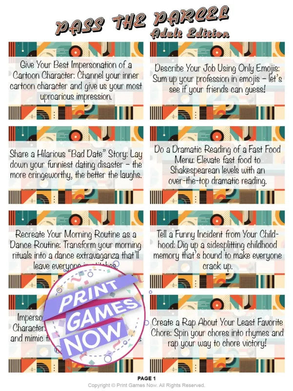 Printable Pass the Parcel: Teens Edition – 25 Fun and Engaging Tasks