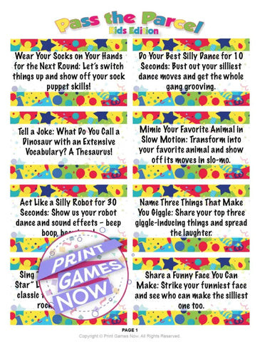 Printable Pass the Parcel: Kids Edition – 25 Fun and Engaging Tasks