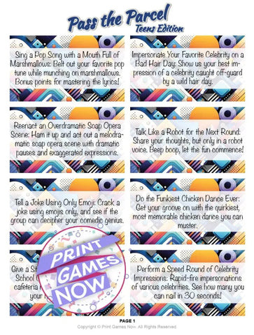 Printable Pass the Parcel: Teens Edition – 25 Fun and Engaging Tasks