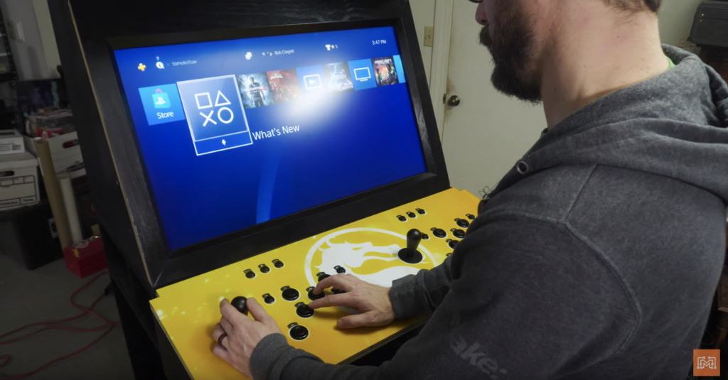 The finished Mortal Kombat arcade cabinet, a blend of retro style and modern artwork