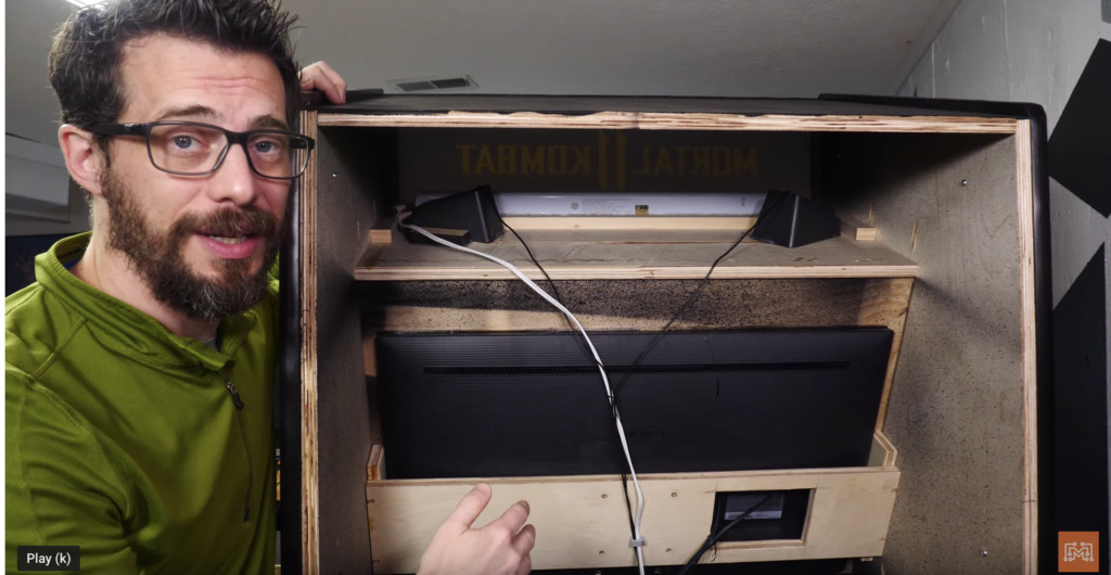 Installing electronics, including the monitor and speakers, in the Mortal Kombat arcade cabinet
