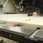 Plywood sheets being cut for a Mortal Kombat arcade cabinet project