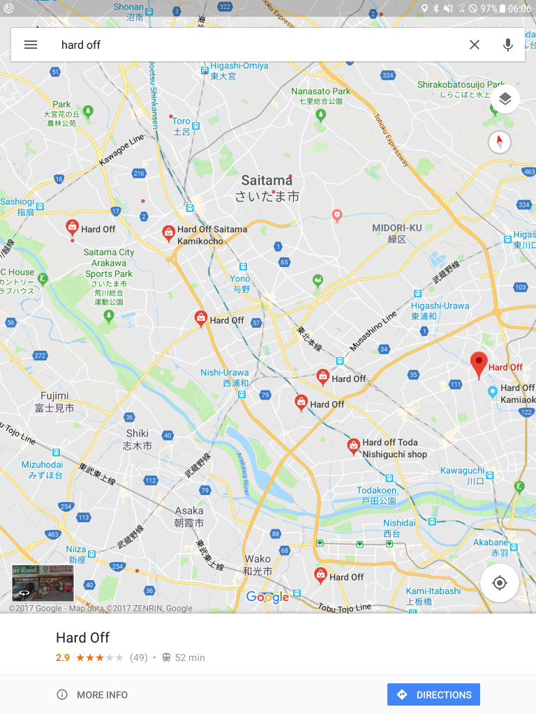 Another zoomed-in map view, highlighting additional Hard Off stores in the region