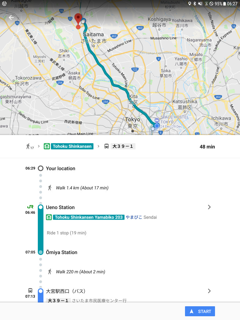 Screenshot of Google Maps showing public transport directions