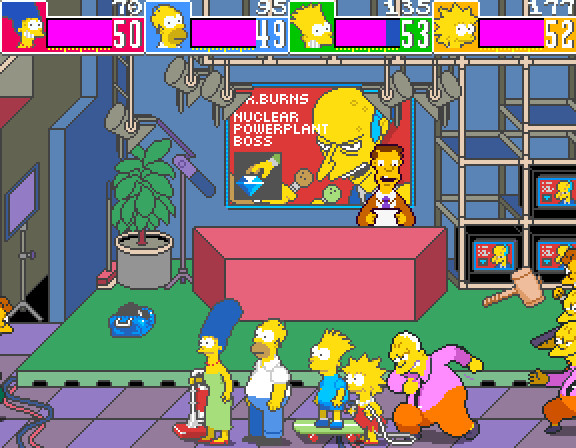 Marge, Homer, Bart and Lisa in The Simpsons Arcade Game