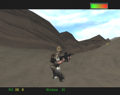 Screenshot of Spec Ops II showing an enemy shooting from behind cover, illustrating the game's flawed AI and unfair gameplay SO