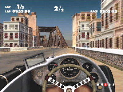 Gameplay shot from Spirit of Speed 1937, highlighting the game's poor handling and the tire tracks indicating the AI's erratic driving sos