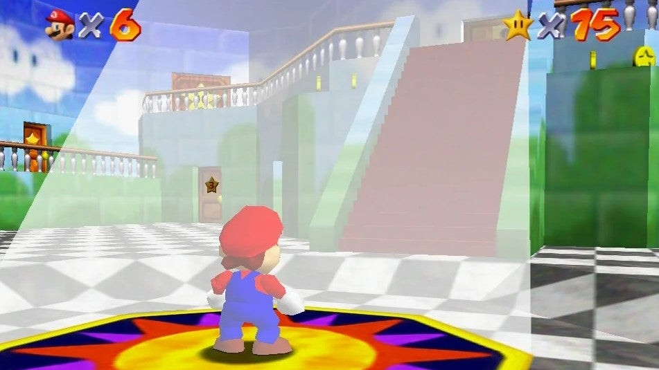 Mario in a lobby