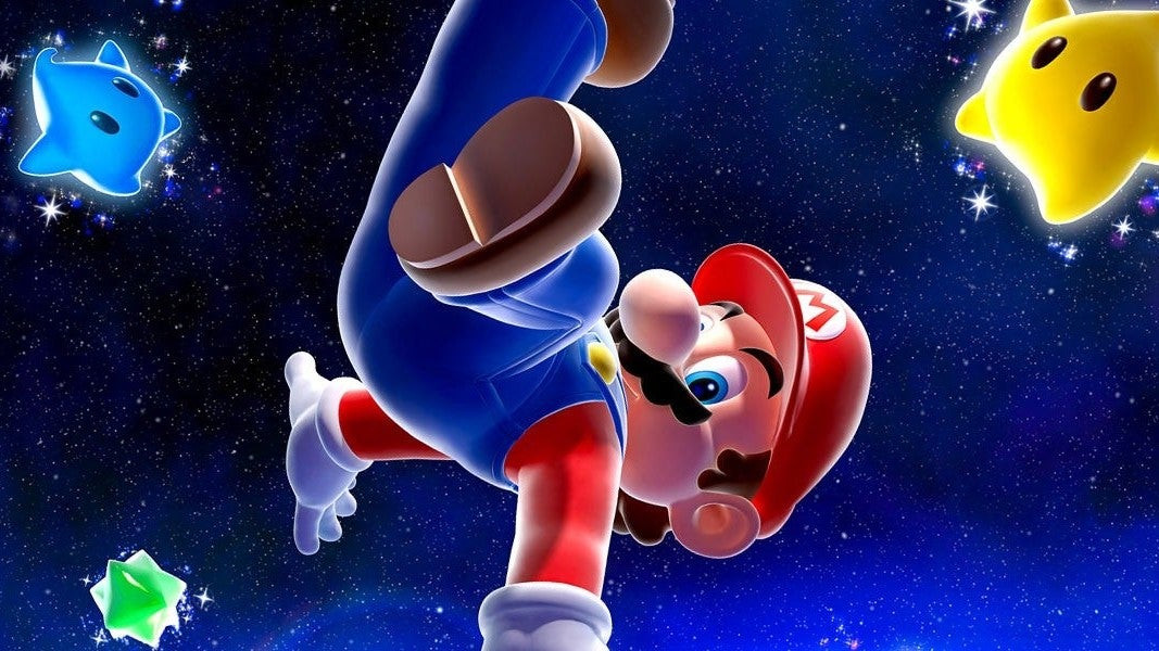 Mario floating in the galaxy
