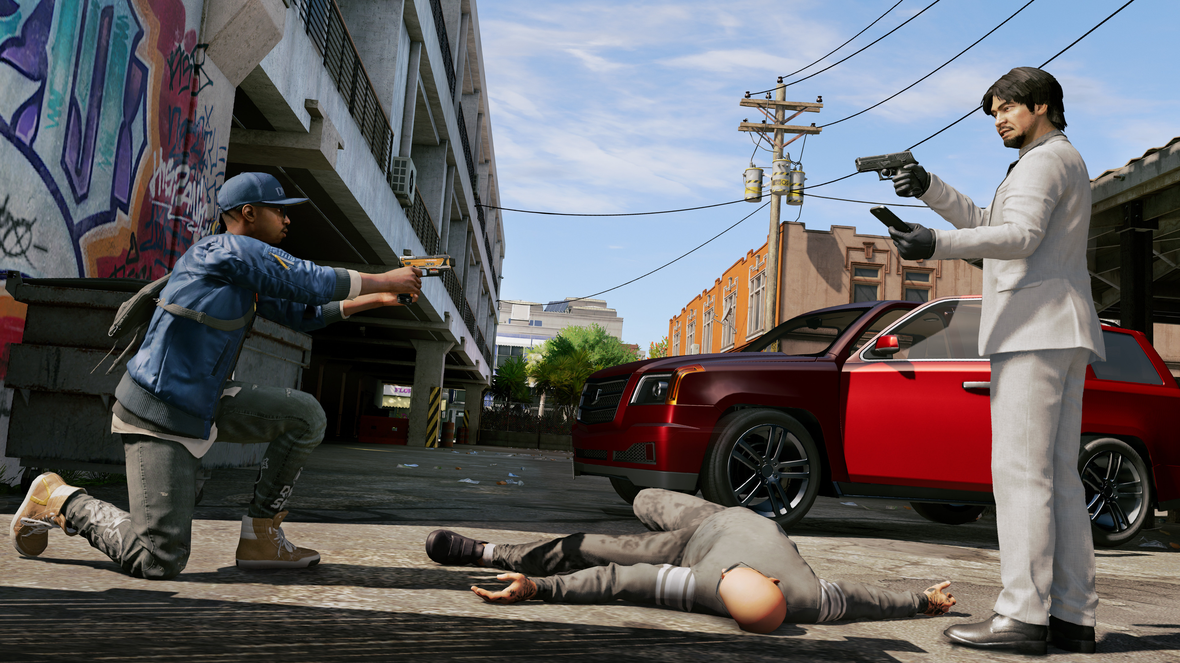 Jordi Chin pointing a gun during the game Watch Dogs 2